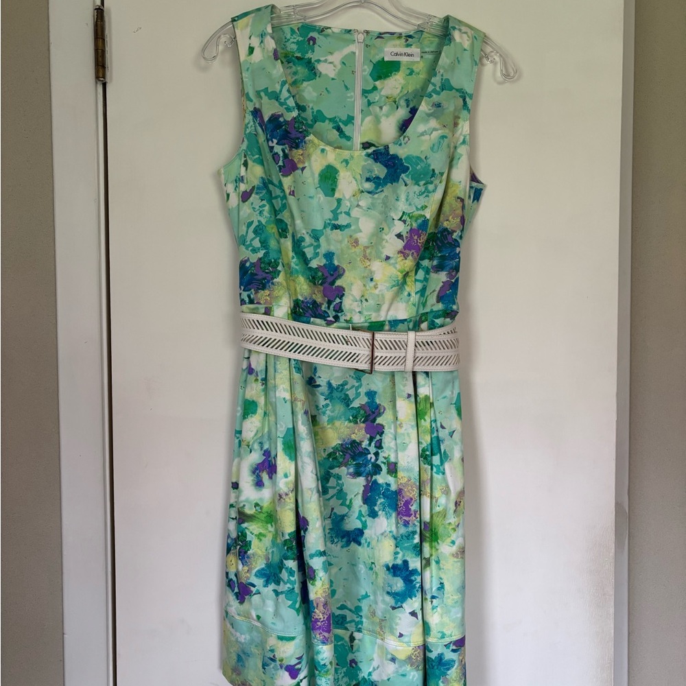 Calvin Klein Mint, Aqua & Green Watercolor Dress Size 8